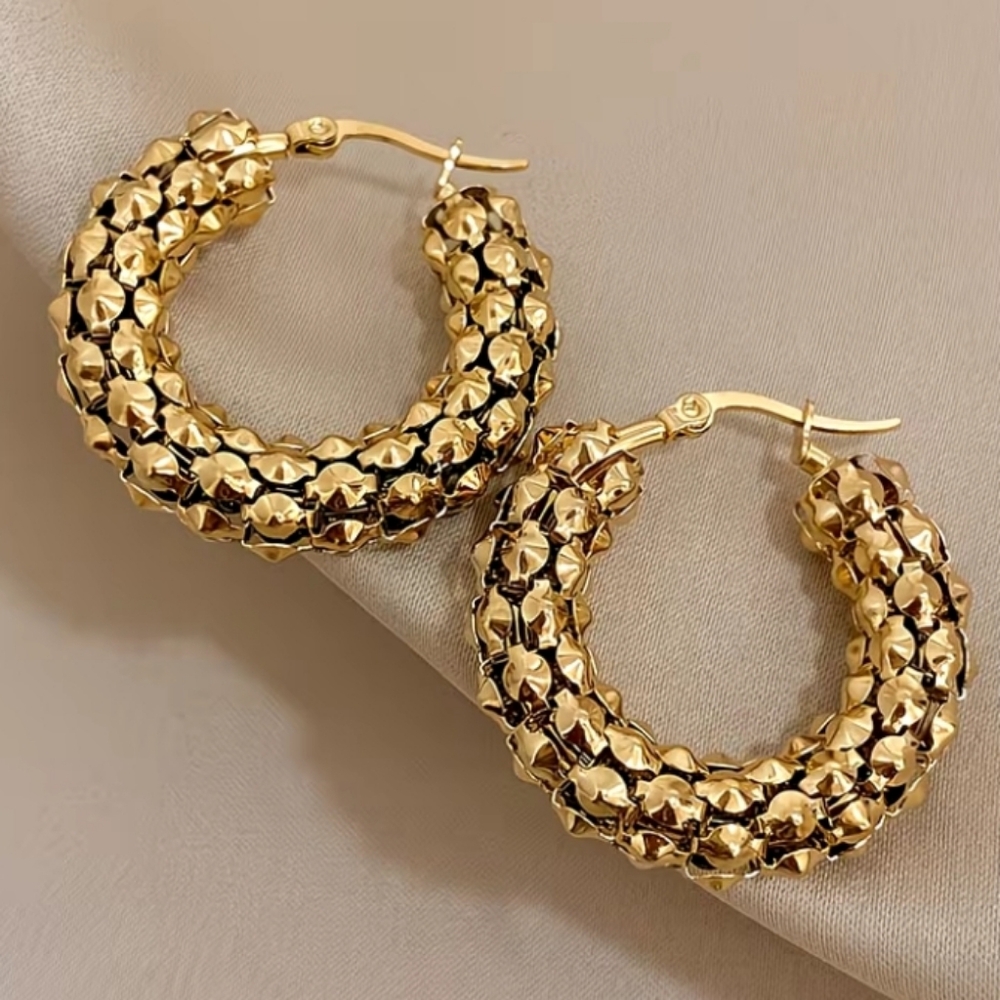 NEW! 18K Gold Plated Classic Elegant Intricate Design Hoop Earrings